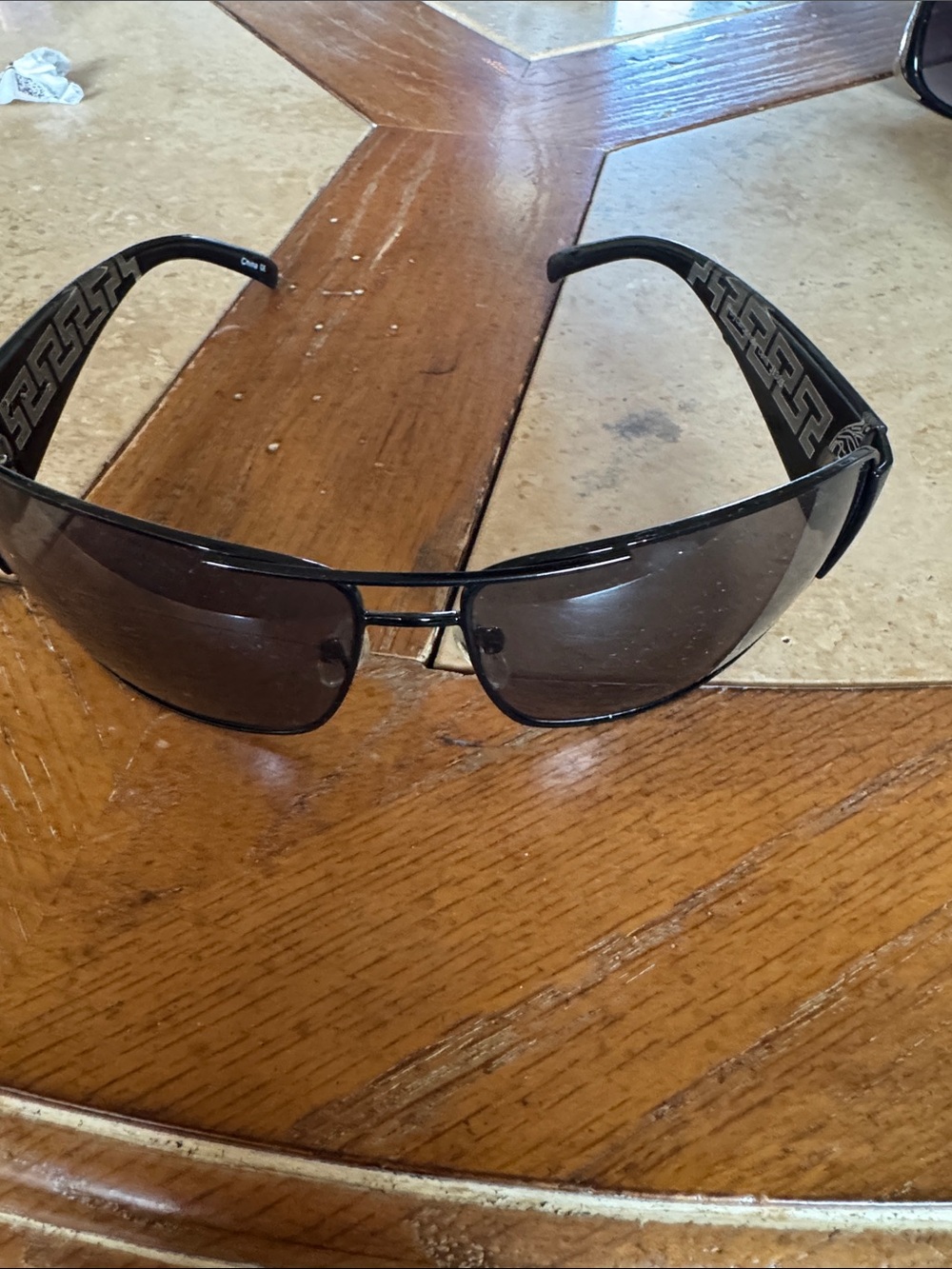 Black Shield-Style Sunglasses with Decorative Temples